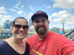 Woman and Man at baseball game